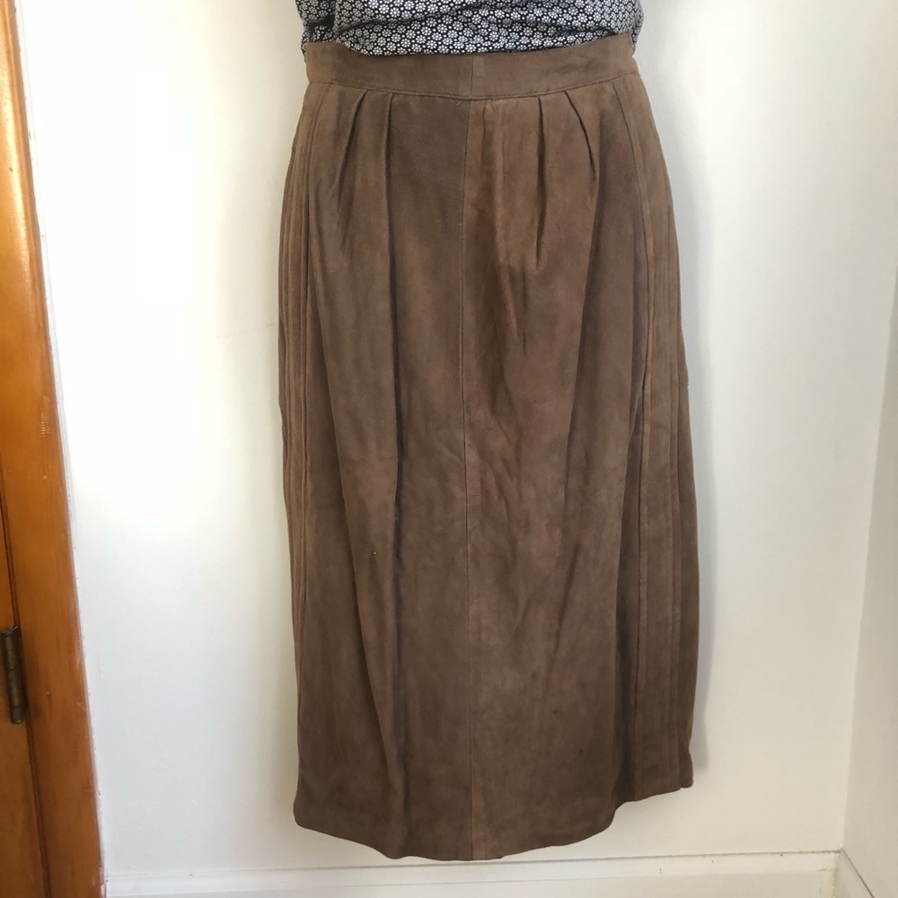Vintage style leather suede brown midi skirt